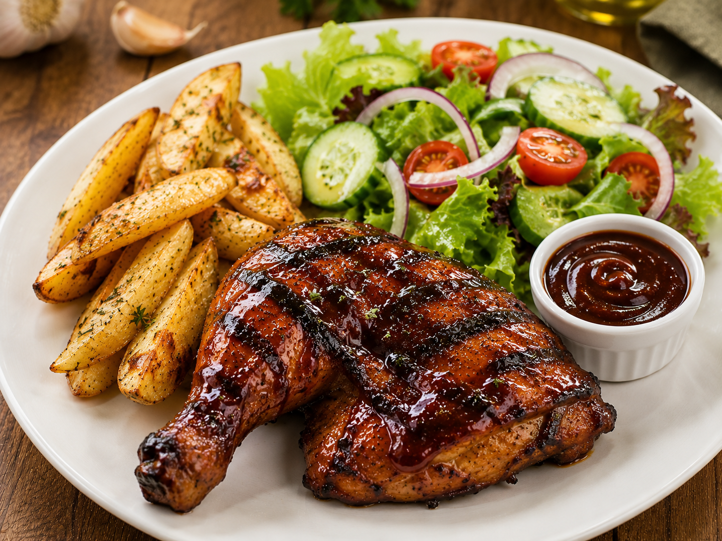 Grilled chicken leg with BBQ sauce