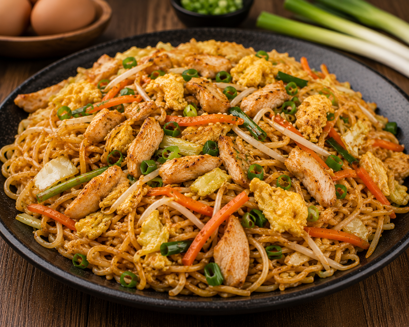 Chicken & egg fried noodles or rice