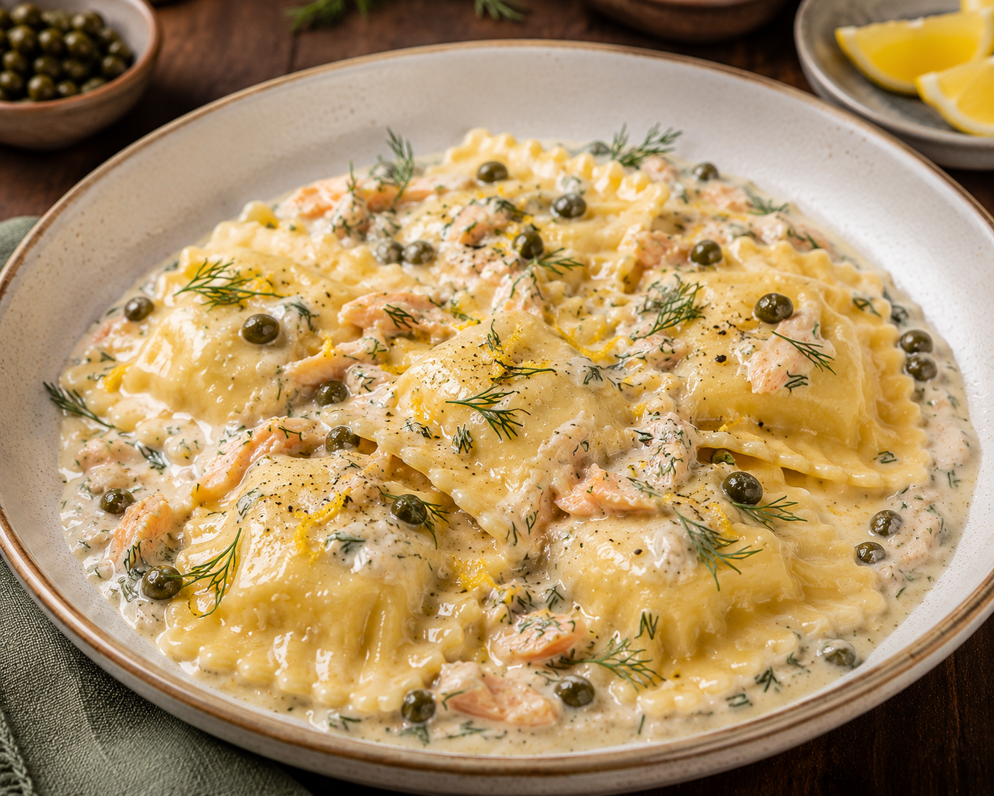 Ravioli with smoked marlin