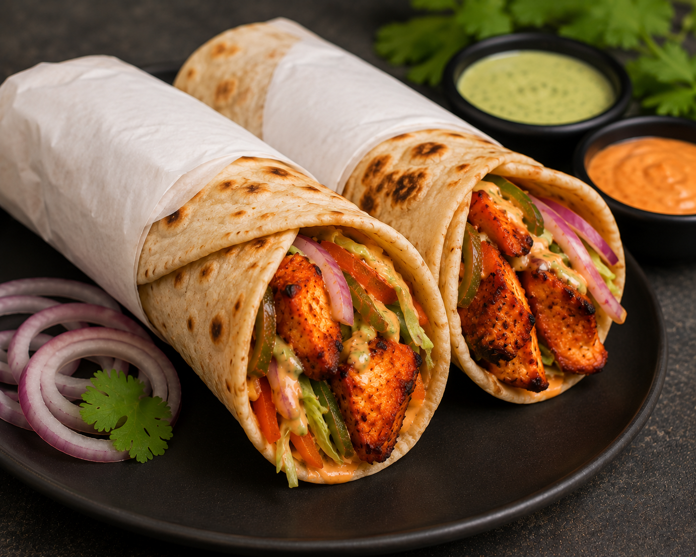 Tandoori chicken tikka roll