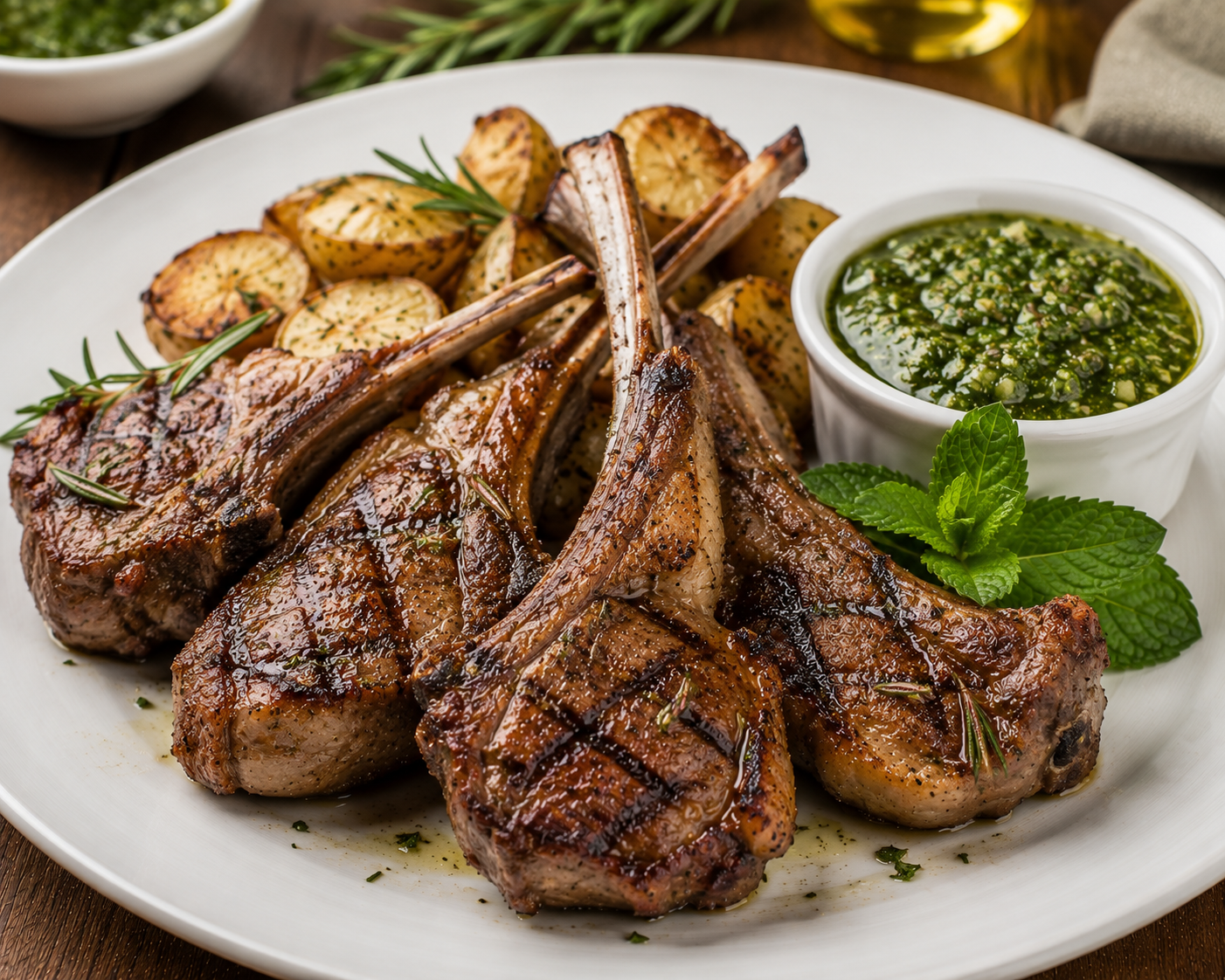 Grilled lamb chops with mint sauce