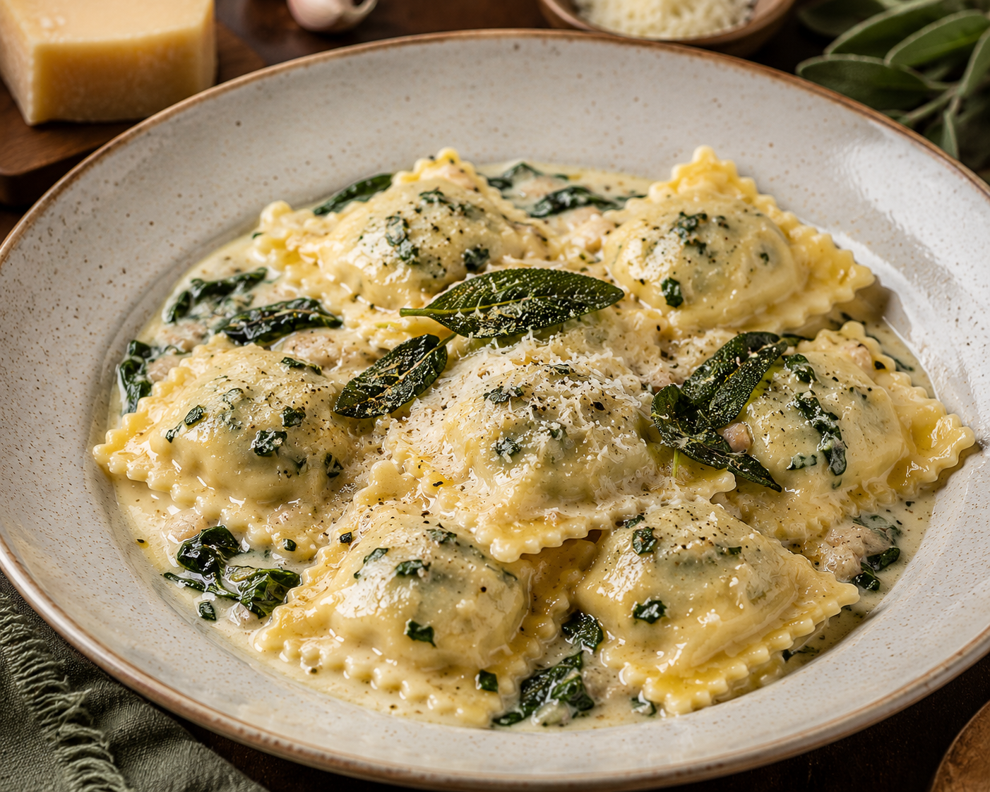 Ravioli with spinach & cheese
